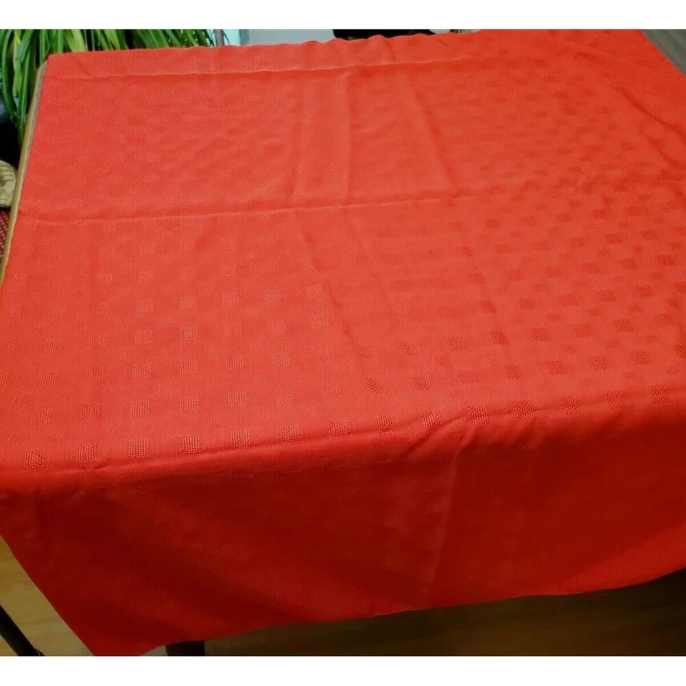 Vintage Tableloth Solid Red Jacquard Squares Polyester 80x59